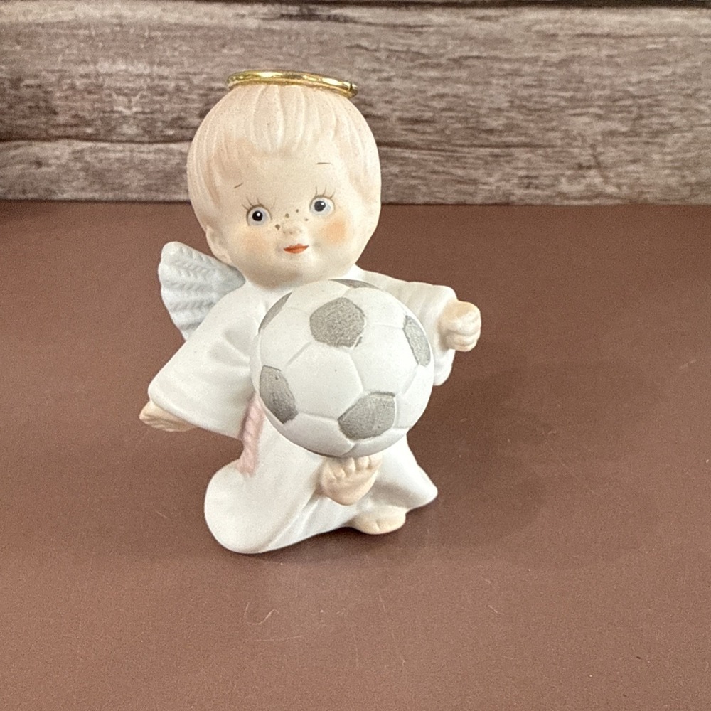 Enesco Ruth Morehead Holly Babes 1987 Angel Kicking A Soccer Ball Figurine